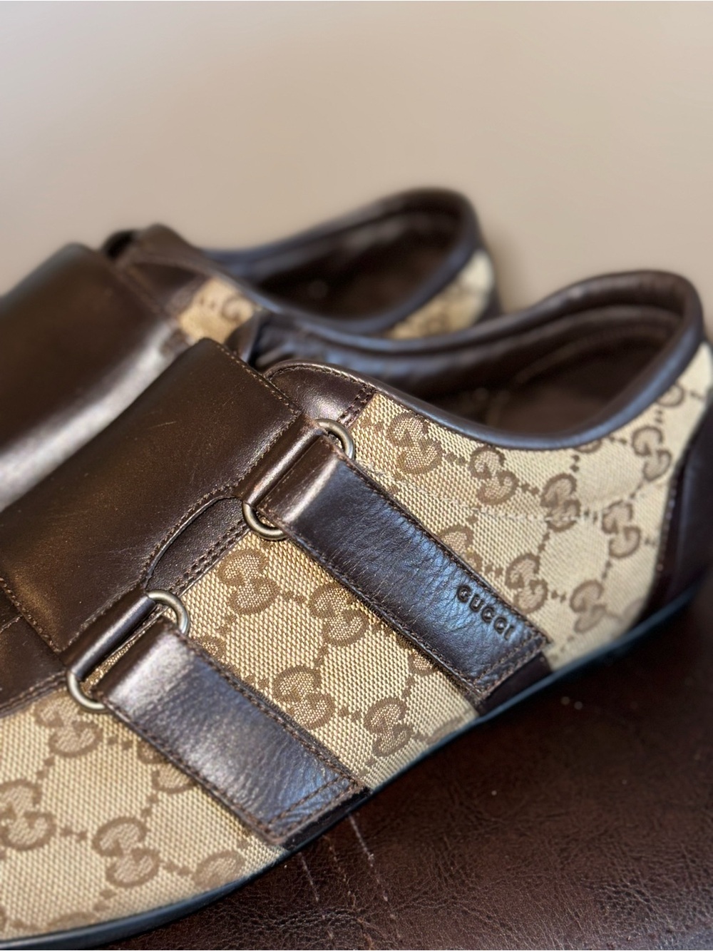 Gucci Brown and Beige Monogram Sneakers - Picture 12 of 15